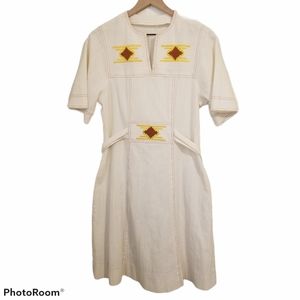 Vintage Handmade Boho Shift Dress Embroidered Tie Back Hippie 70's